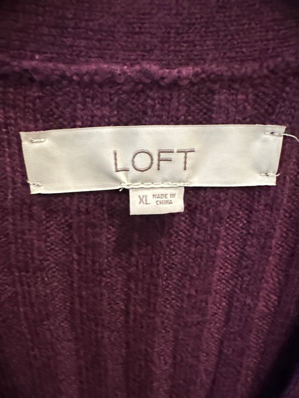 LOFT Plum Ribbed Button-Front Cardigan - Picture 2 of 3